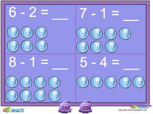 Interactive: Notebook: Math: Subtraction w/interactive images: Set 10, bubbles (prek-1)
