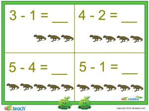 Interactive: Notebook: Math: Subtraction w/interactive images: Set 1, dinosaur (prek-1)