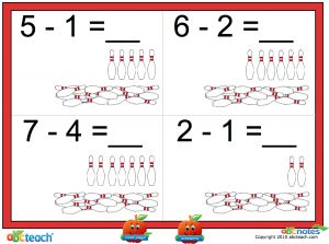 Interactive: Notebook: Math: Subtraction w/interactive images: Set 2, bowling (prek-1)