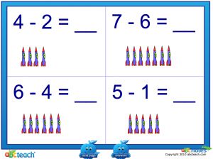 Interactive: Notebook: Math: Subtraction w/interactive images: Set 7, rockets (prek-1)