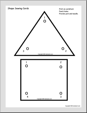 Sewing Card:  Triangle / Square – numbered – easy