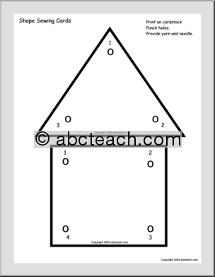 Sewing Card:  Triangle / Square – numbered – easy