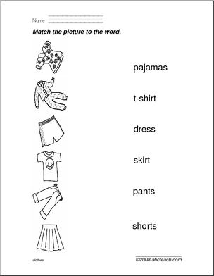 Clothing theme (prek/primary)’ Picture Reading