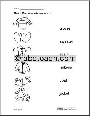 Winter Clothing theme (prek/primary)’ Picture Reading