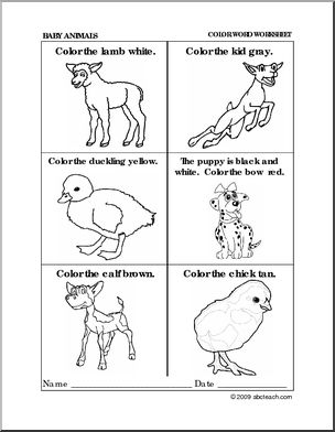 Worksheet: Baby Animals Coloring (preschool/primary) -b/w
