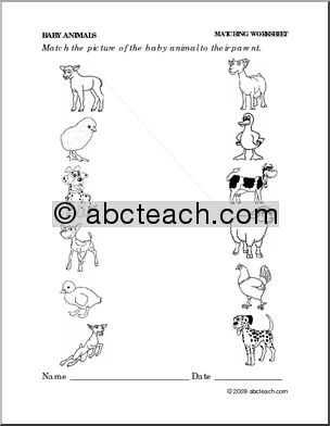 Worksheet: Baby Animals  – Match Babies to Adults (preschool/primary)