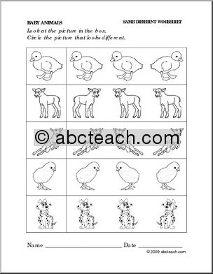 Worksheet: Baby Animals – Same and Different (preschool/primary)