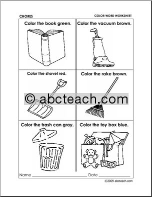 Worksheet: Chores – Coloring (preschool/primary) -b/w