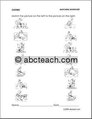 Worksheet: Chores – Match Pictures (preschool/primary)