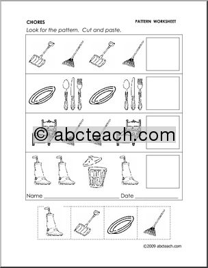 Worksheet: Chores – Follow the Pattern (preschool/primary)