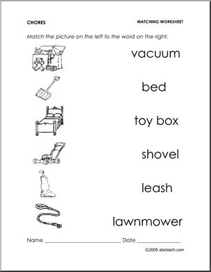 Worksheet: Chores – Match Pictures to Words (preschool/primary)
