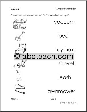 Worksheet: Chores – Match Pictures to Words (preschool/primary)