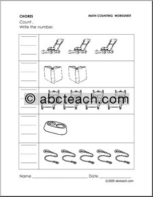 Worksheet: Chores – Write the Number (preschool/primary)