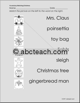 Matching: Christmas Pictures to Words Set 2 (preschool)