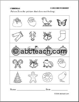Worksheet: Christmas- Categories (preschool/primary)