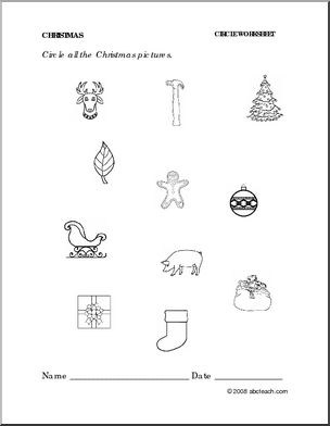 Worksheet: Christmas- circle (preschool/primary) -b/w