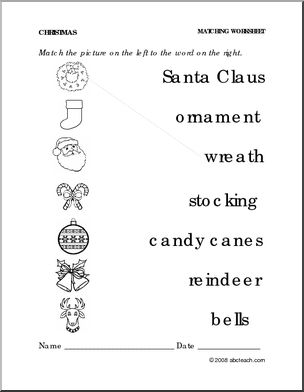 Worksheet: Christmas- Match Pictures and Words (preschool/primary)