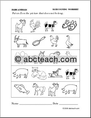 Worksheet: Farm Animals – Categories (preschool/primary)