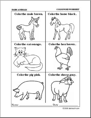 Worksheet: Farm Animals Coloring (preschool/primary) -b/w – Abcteach