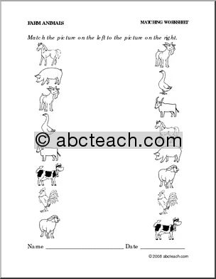 Worksheet: Farm Animals – Match Pictures (preschool/primary)