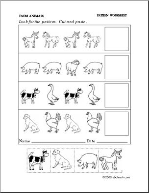 Worksheet: Farm Animals – Follow the Pattern (preschool/primary) – Abcteach