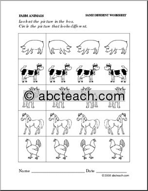 Worksheet: Farm Animals – Same and Different (preschool/primary)