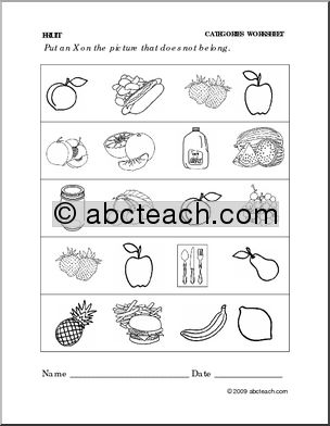 Worksheet: Fruit – Categories (preschool/primary)