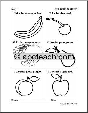 Worksheet: Fruit Coloring (preschool/primary) -b/w