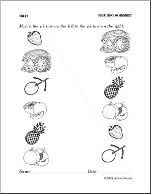 Worksheet: Fruit – Match Pictures (preschool/primary)