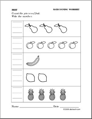 Worksheet: Fruit – Write the Number (preschool/primary)