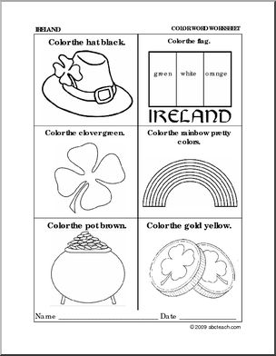 Worksheet: Irish Symbols Coloring (preschool/primary) -b/w