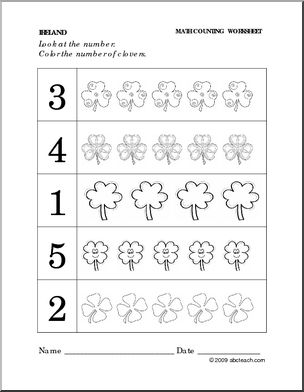 Worksheet: Irish Symbols – Color the Number (preschool/primary)