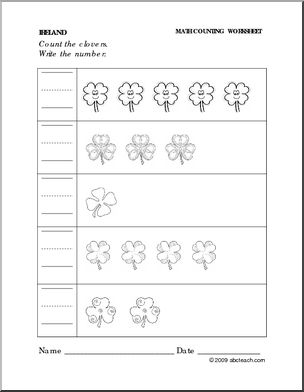 Worksheet: Irish Symbols – Write the Number (preschool/primary)