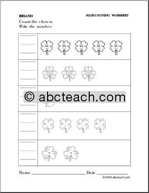 Worksheet: Irish Symbols – Write the Number (preschool/primary)