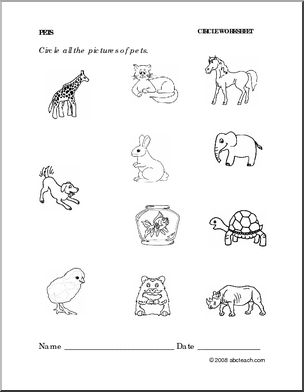 Worksheet: Pets – circle (preschool/primary) -b/w