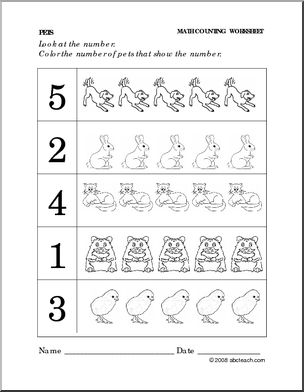Worksheet: Pets – Color the Number (preschool/primary)