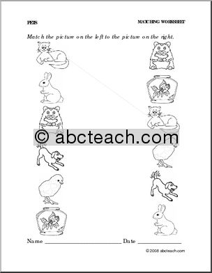 Worksheet: Pets – Match Pictures (preschool/primary)
