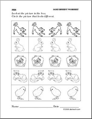 Worksheet: Pets – Same and Different (preschool/primary)