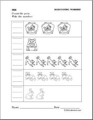 Worksheet: Pets – Write the Number (preschool/primary)