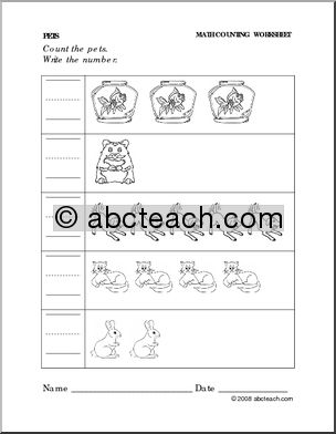 Worksheet: Pets – Write the Number (preschool/primary)