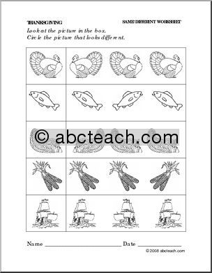 Worksheet: Thanksgiving- Same and Different (preschool/primary)