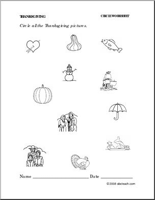 Worksheet: Thanksgiving- circle (preschool/primary) -b/w