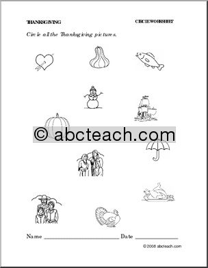 Worksheet: Thanksgiving- circle (preschool/primary) -b/w