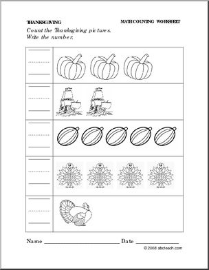Worksheet: Thanksgiving- How Many Pictures? (preschool/primary)