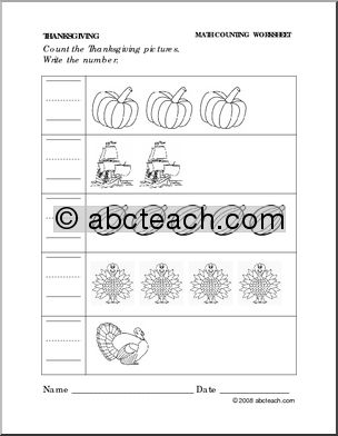Worksheet: Thanksgiving- How Many Pictures? (preschool/primary)