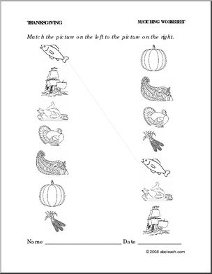 Worksheet: Thanksgiving- Match Pictures (preschool/primary)