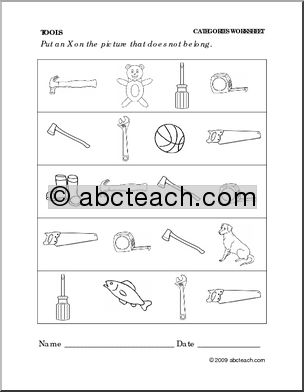 Worksheet: Tools – Categories (preschool/primary)