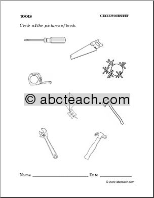 Worksheet: Tools – circle (preschool/primary) -b/w