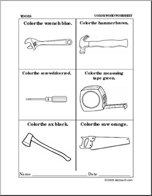 Worksheet: Tools Coloring (preschool/primary) -b/w