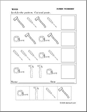 Worksheet: Tools – Follow the Pattern (preschool/primary)